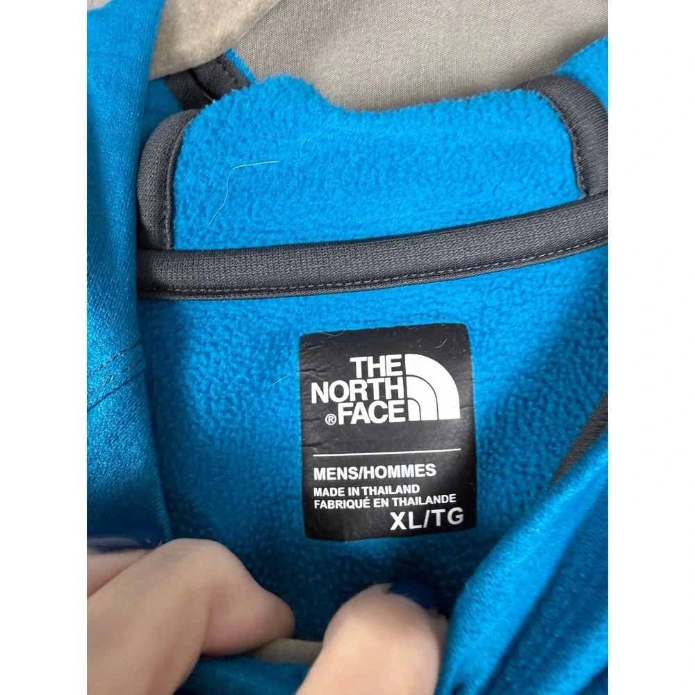 The North Face Hoodie Mens XL Blue Grey Grid Fleece Pullover Hiking Activewear